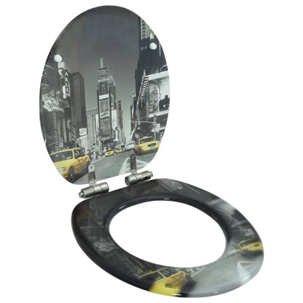 vidaXL WC Toilet Seat with Soft Close Lid MDF New York Design - Image 1