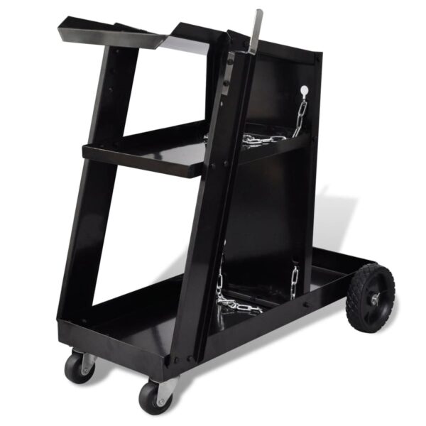 Welding Cart Black Trolley with 3 Shelves Workshop Organiser - Image 1