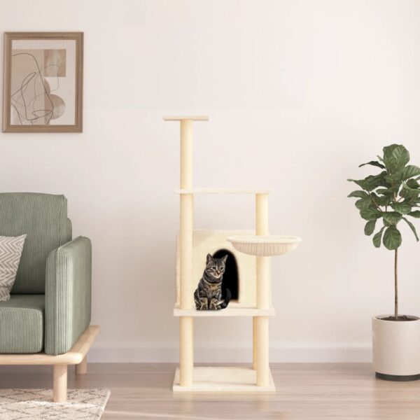 vidaXL Cat Tree with Sisal Scratching Posts Cream 132 cm - Image 1