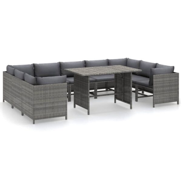 vidaXL 10 Piece Garden Lounge Set with Cushions Poly Rattan Grey - Image 2
