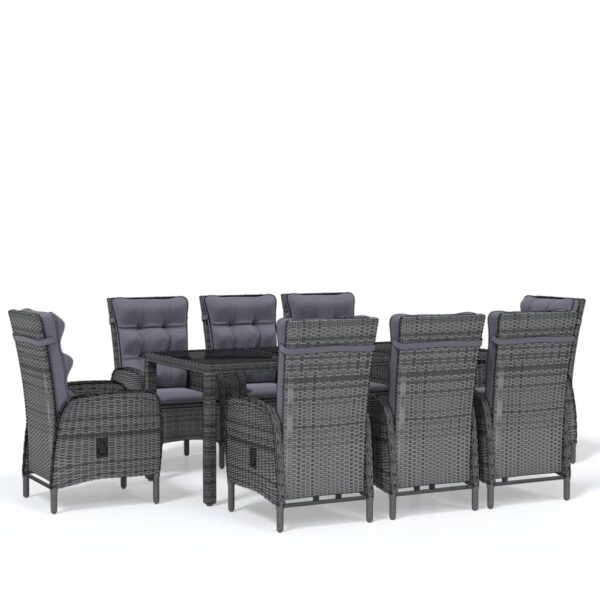 vidaXL 9 Piece Garden Dining Set Poly Rattan Grey - Image 2
