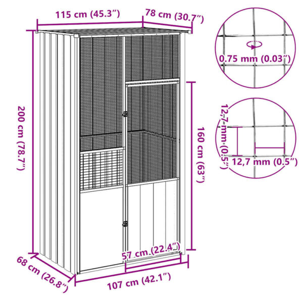 vidaXL Bird Cage Grey 115x78x200 cm Galvanised Steel - Image 6