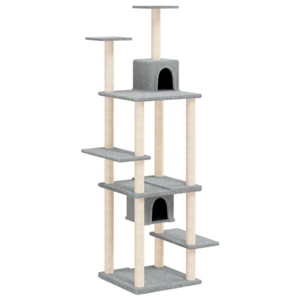 vidaXL Cat Tree with Sisal Scratching Posts Light Grey 176 cm - Image 2