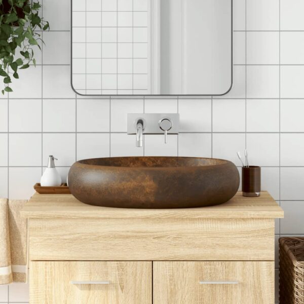 vidaXL Countertop Basin Brown Oval 59x40x15 cm Ceramic - Image 1