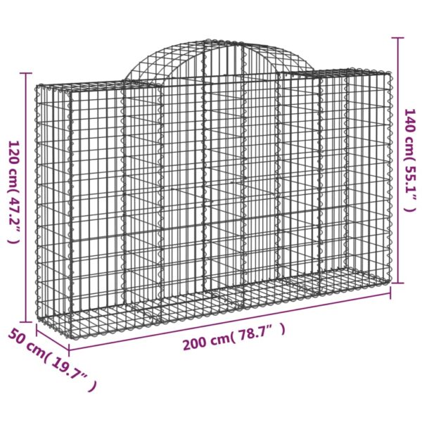 vidaXL Arched Gabion Basket 200x50x120/140 cm Galvanised Iron - Image 5