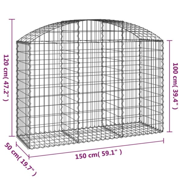 vidaXL Arched Gabion Basket 150x50x100/120 cm Galvanised Iron - Image 5