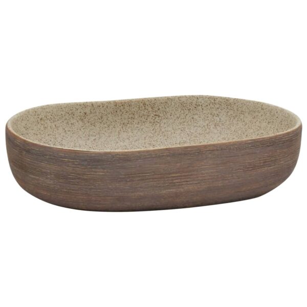 vidaXL Countertop Basin Sand and Brown Oval 59x40x14 cm Ceramic - Image 2
