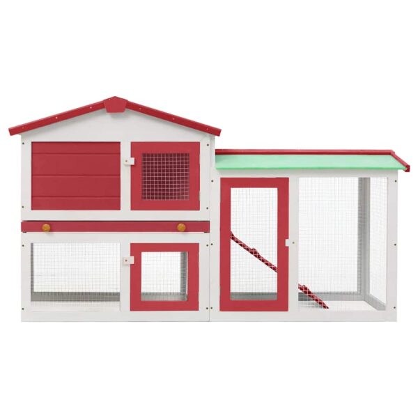 vidaXL Outdoor Large Rabbit Hutch Red and White 145x45x84 cm Wood - Image 4