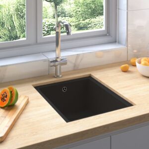 vidaXL Kitchen Sink with Overflow Hole Black Granite