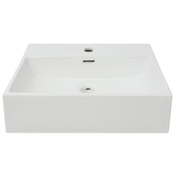 vidaXL Basin with Faucet Hole Ceramic White 51.5x38.5x15 cm - Image 3