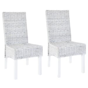 vidaXL Dining Chairs 2 pcs Light Brown Kubu Rattan and Mahogany Wood