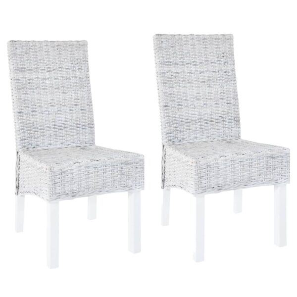 vidaXL Dining Chairs 2 pcs Light Brown Kubu Rattan and Mahogany Wood - Image 1