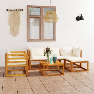 vidaXL 6 Piece Garden Lounge Set with Cushion Cream Solid Acacia Wood