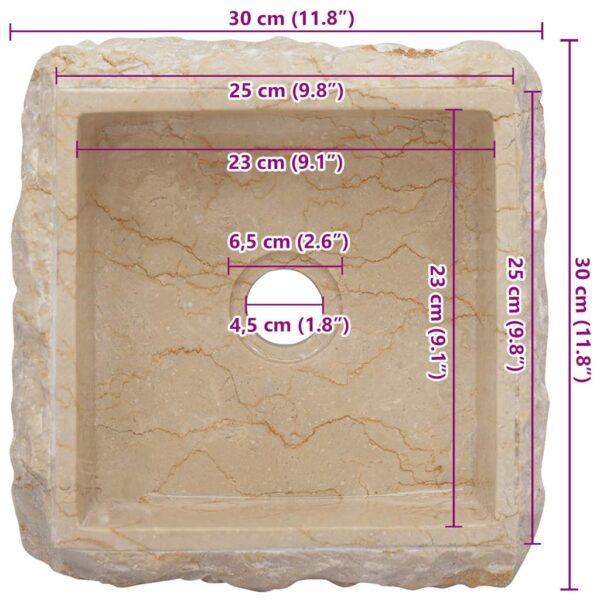vidaXL Sink Cream 30x30x13 cm Marble - Image 10