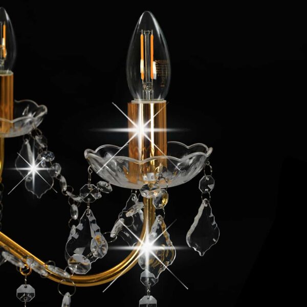 vidaXL Chandelier with Crystal Beads Golden Round 6 x E14 - Image 6