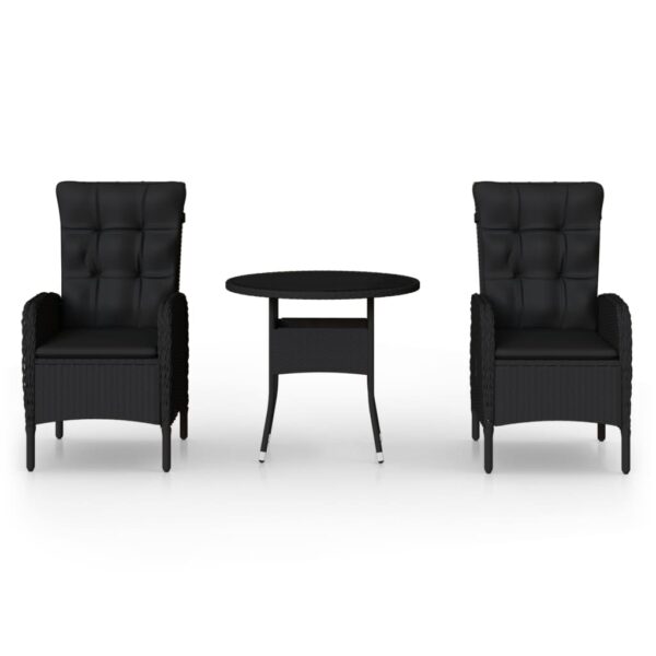vidaXL 3 Piece Garden Bistro Set Poly Rattan Black - Image 2