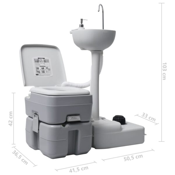 vidaXL Portable Camping Toilet and Handwash Stand Set Grey - Image 12