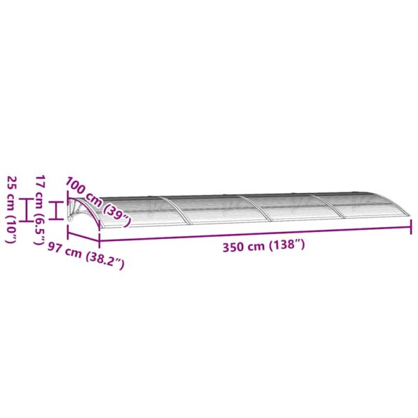 vidaXL Door Canopy Black 350x100 cm Polycarbonate - Image 7