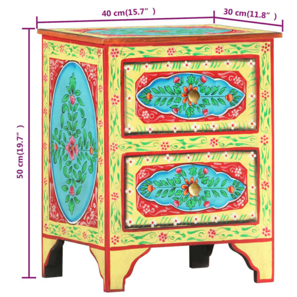 vidaXL Hand Painted Bedside Cabinet 40x30x50 cm Solid Mango Wood - Image 8