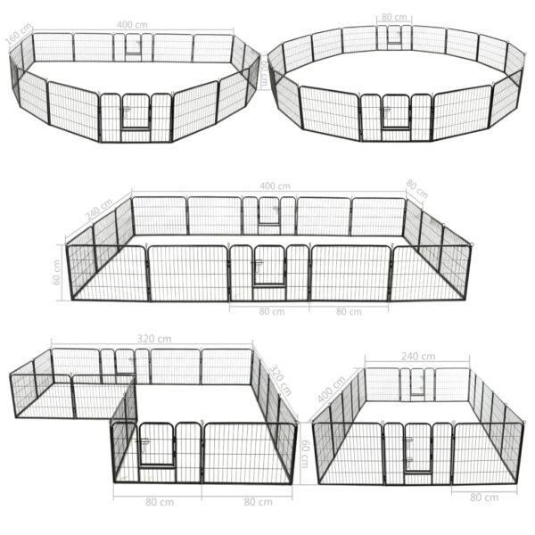 vidaXL Dog Playpen 16 Panels Steel 60x80 cm Black - Image 8