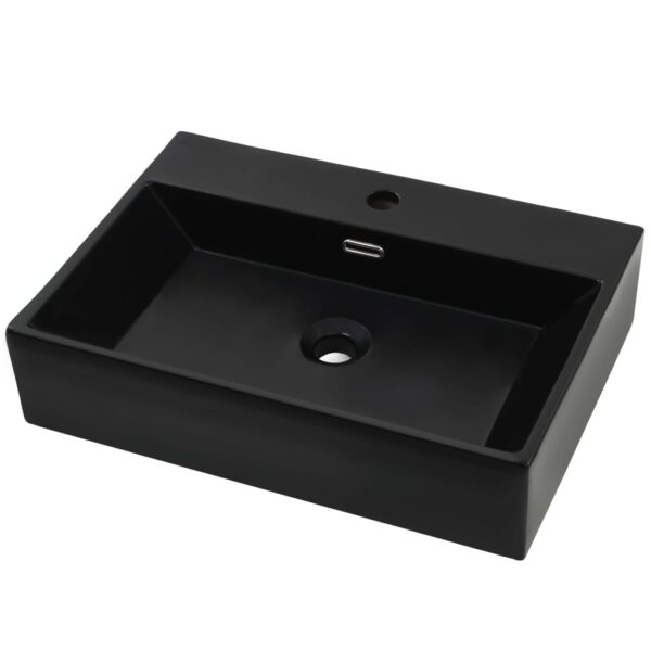 vidaXL Basin with Faucet Hole Ceramic Black 60.5x42.5x14.5 cm - Image 2