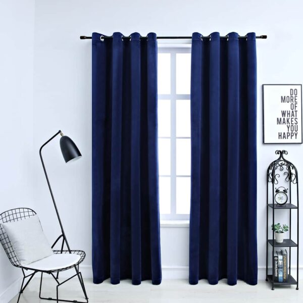 vidaXL Blackout Curtains with Rings 2 pcs Velvet Dark Blue 140x245 cm - Image 1