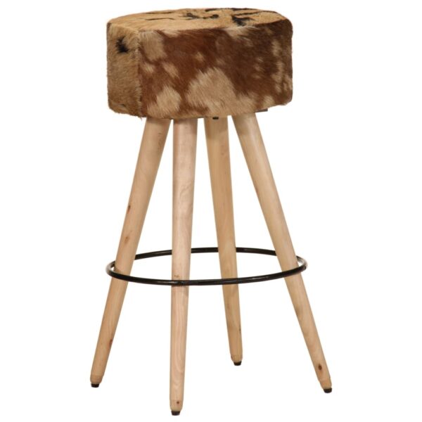 vidaXL Bar Stools 2 pcs Brown Rough Mango Wood and Real Leather - Image 2