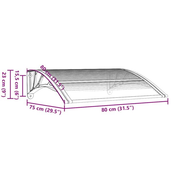 vidaXL Door Canopy Black and Transparent 80x75 cm Polycarbonate - Image 7