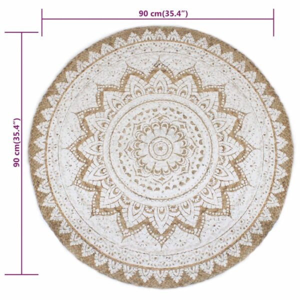 vidaXL Area Rug Braided Jute Printed 90 cm Round - Image 6