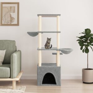 vidaXL Cat Tree with Sisal Scratching Posts Light Grey 147 cm