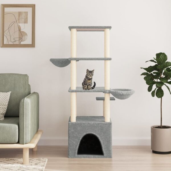 vidaXL Cat Tree with Sisal Scratching Posts Light Grey 147 cm - Image 1