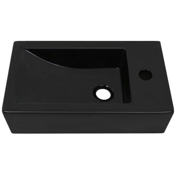 vidaXL Basin with Faucet Hole Rectangular Ceramic Black 46x25.5x12 cm - Image 3