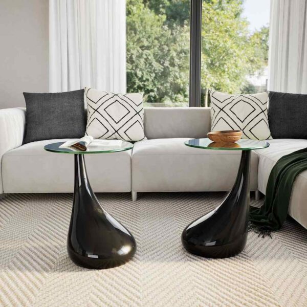 vidaXL Coffee Table 2 pcs with Round Glass Top High Gloss Black - Image 3