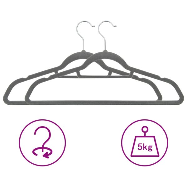 vidaXL 100 pcs Clothes Hanger Set Anti-slip Grey Velvet - Image 3