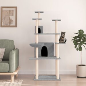 vidaXL Cat Tree with Sisal Scratching Posts Light Grey 166 cm