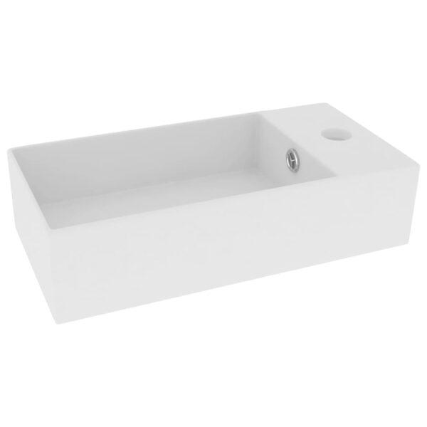 vidaXL Bathroom Sink with Overflow Ceramic Matt White - Image 2