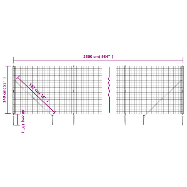 vidaXL Wire Mesh Fence with Spike Anchors Green 1.4x25 m - Image 5
