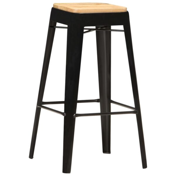 vidaXL Bar Stools 4 pcs Black Solid Mango Wood - Image 8