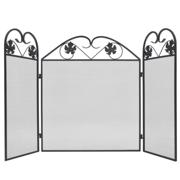 vidaXL 3-panel Fireplace Screen Iron Black - Image 1