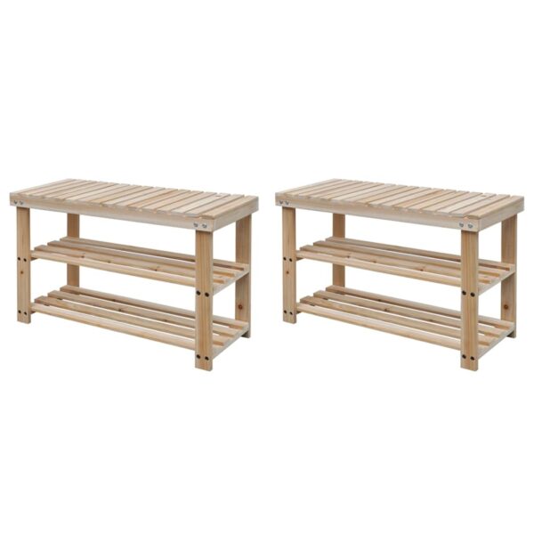 vidaXL 2-in-1 Shoe Rack with Bench Top 2 pcs Solid Wood - Image 1