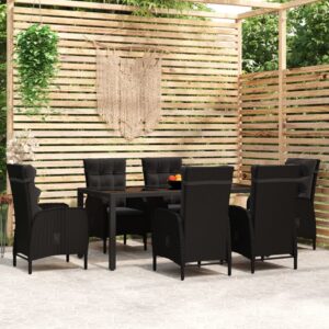 vidaXL 7 Piece Garden Dining Set Poly Rattan Black