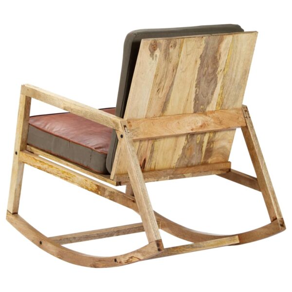vidaXL Rocking Chair Brown Real Leather and Solid Mango Wood - Image 4