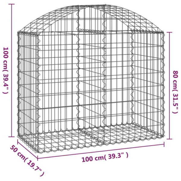 vidaXL Arched Gabion Basket 100x50x80/100 cm Galvanised Iron - Image 5