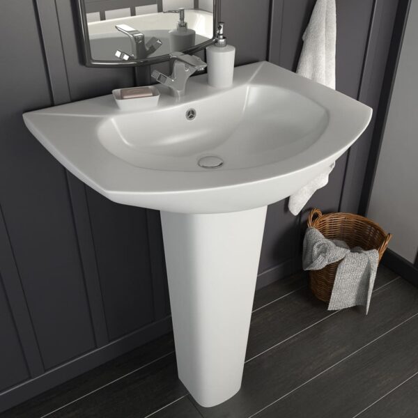 vidaXL Freestanding Basin with Pedestal Ceramic White 650x520x200 mm - Image 1