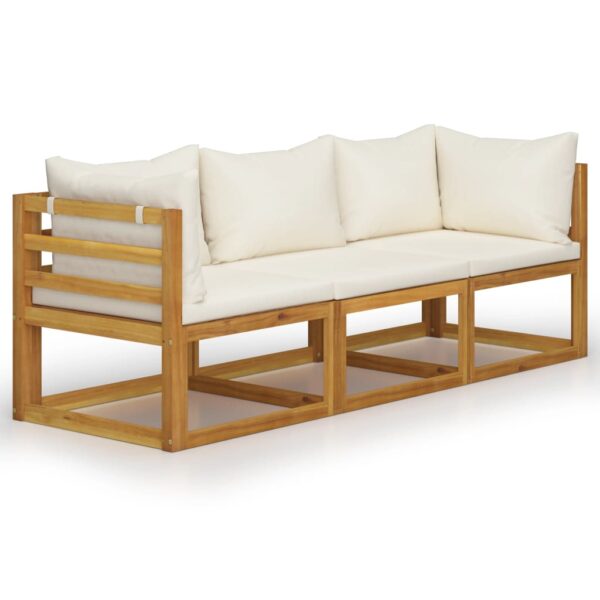 vidaXL 3-Seater Garden Sofa with Cushion Cream Solid Acacia Wood - Image 2