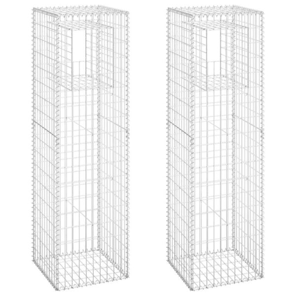 vidaXL Gabion Basket Posts 2 pcs 50x50x180 cm Iron - Image 2