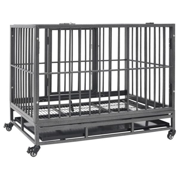 vidaXL Dog Cage with Wheels Steel 102x72x85 cm - Image 4