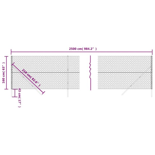 vidaXL Chain Link Fence Anthracite 1.6x25 m - Image 6