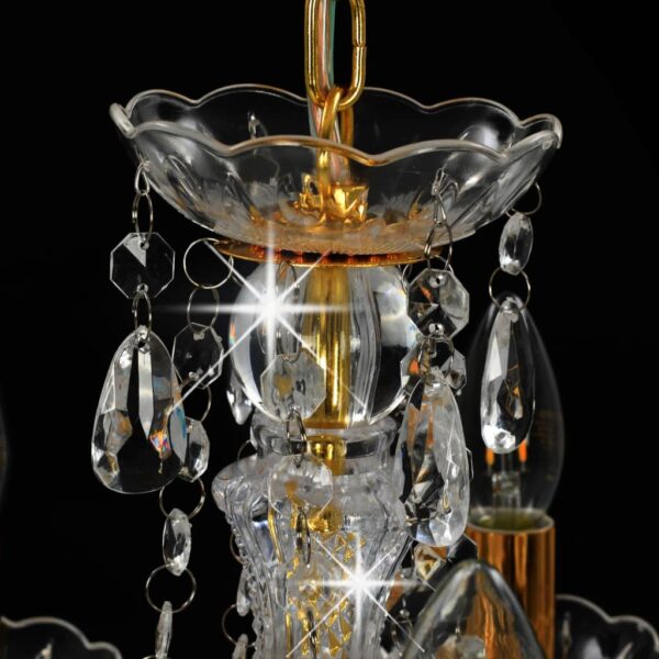 vidaXL Chandelier with Crystal Beads Golden Round 5 x E14 - Image 7