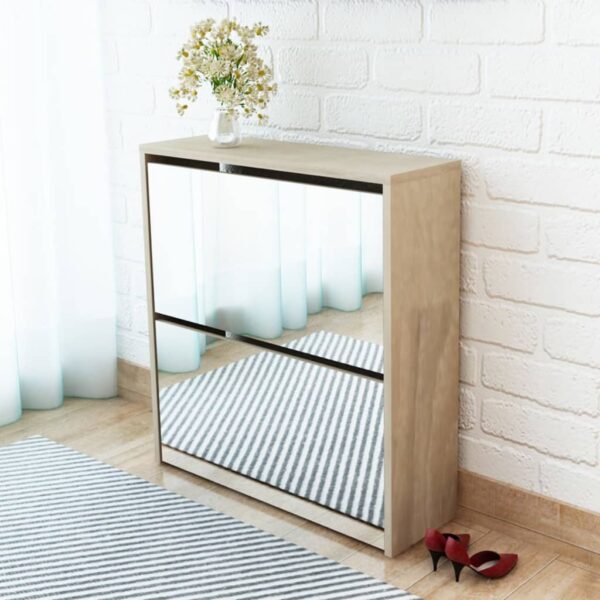 vidaXL Shoe Cabinet 2-Layer Mirror Oak 63x17x67 cm - Image 1
